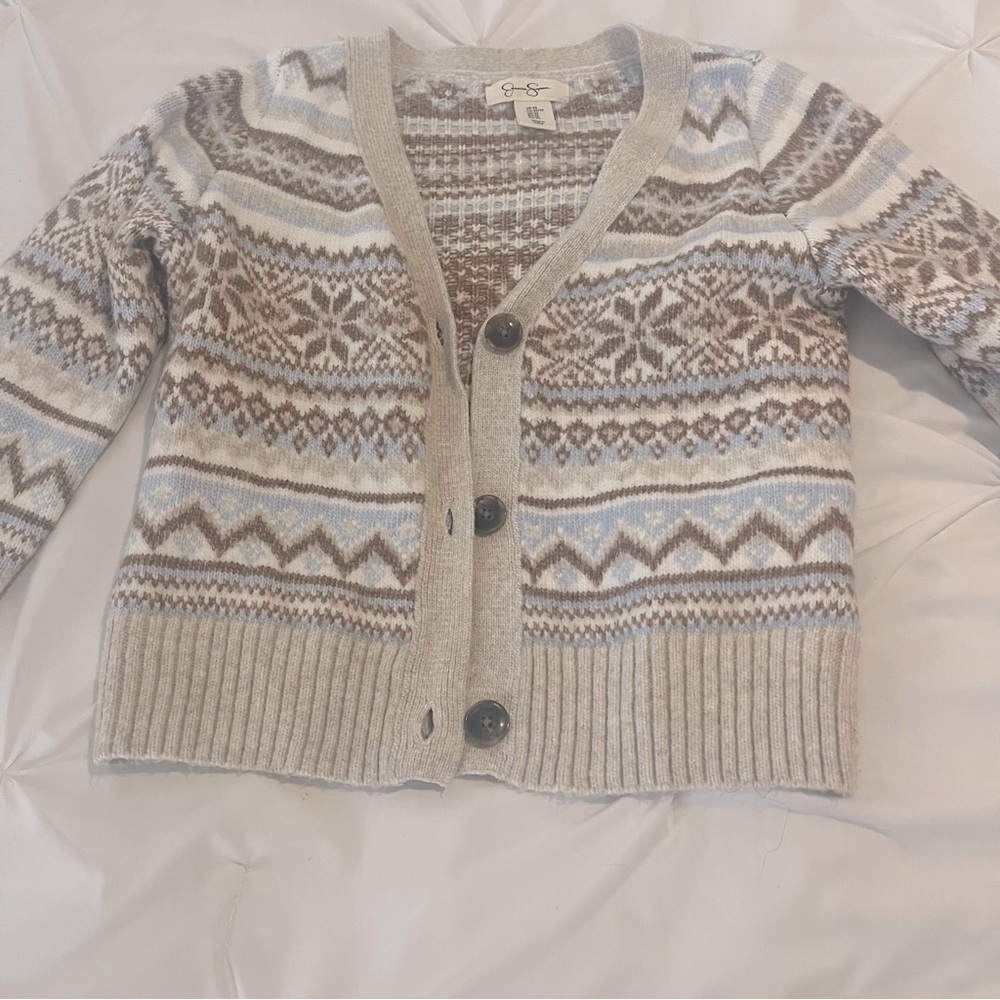 Jessica Simpson Beige Blue Brown Patterned Cardigan XS